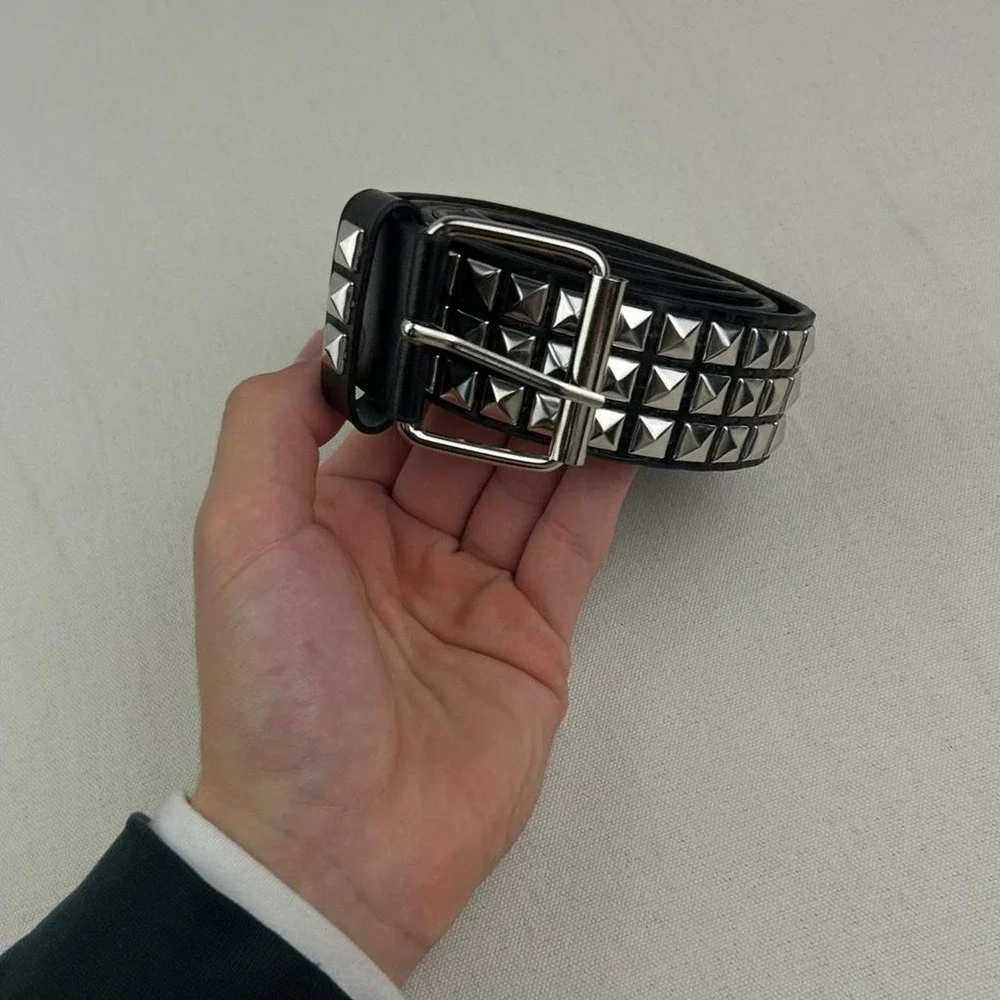 Vintage Y2K black and silver studded punk cyber grunge belt embellished